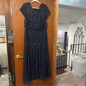 Navy Blue Sequin Embellished Maxi Gown